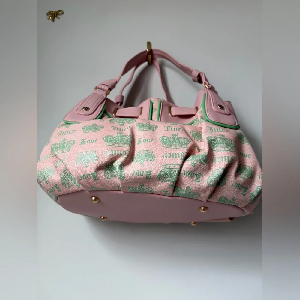 Juicy Couture Pink and Green crown satchel bag